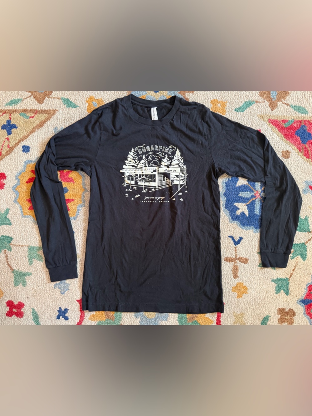 NWOT Canvas Cotton Sugarpine Oregon Black Long Sleeve Graphic Tee